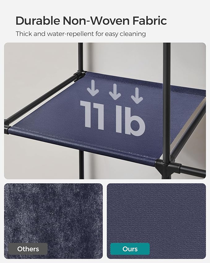 SONGMICS Portable Closet, Wardrobe Closet Organizer with Cover, 4 Hanging Rods and Shelves, 4 Side Pockets, 66.9 x 17.7 x 65.7 Inches, Large Capacity for Bedroom, Living Room, Dark Blue URYG094I02