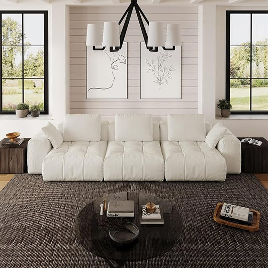 Cloud Sectional Couch for Living Room,Linen Modular Oversized Sofa,Deep Seat Sofas,Down Filled Couches for Apartment,Cream White