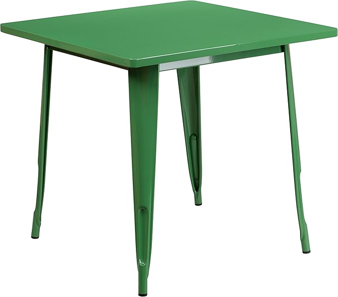 EMMA + OLIVER Commercial Grade 31.5" Square Green Metal Indoor-Outdoor Table