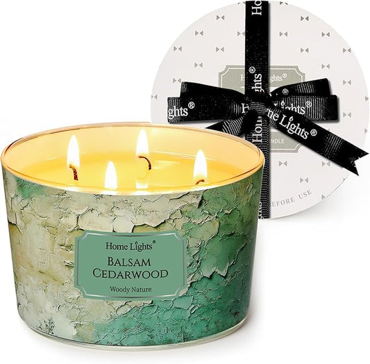 HomeLights Balsam Cedarwood Scented Candles | 18oz Soy Candles Industrial Chic 4-Wick Large Candle Jars | Ideal Candle Gifts for Events, Home Decor Stress, Relief & Relaxation