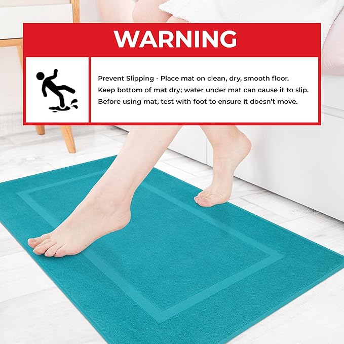 Cotton Paradise 100% Cotton Bath Mats for Bathroom Floor Set of 2 Pack, 20x34 Soft Absorbent Washable Quick Dry Tub Bathmat, Aqua Towel Bath Mat
