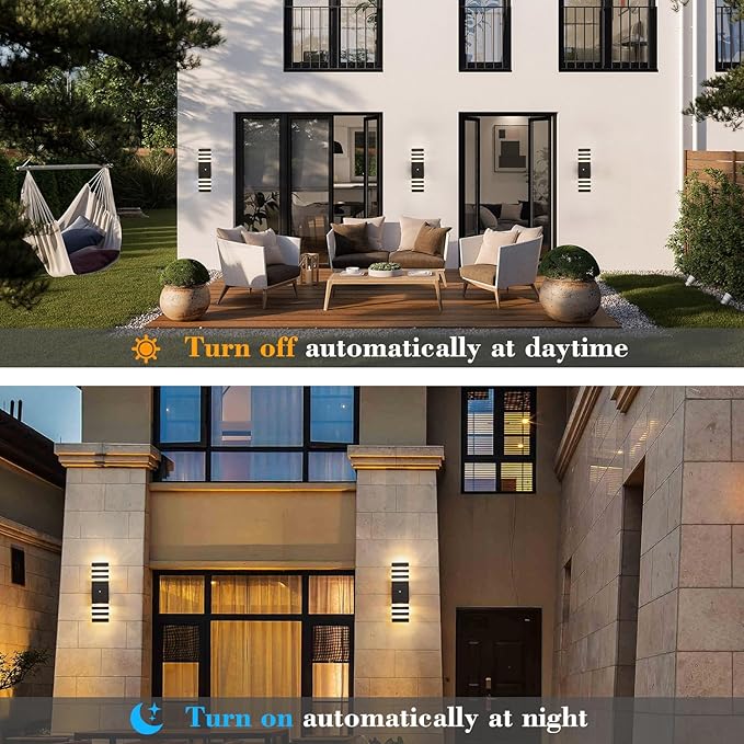 Dusk to Dawn Outdoor Light Fixture 4 Pack, 14W IP65 3000K 1100LM Warm White Outdoor Wall Lights, up and Down Lights Outdoor, Aluminum Waterproof Outside Lights for House Porch Patio