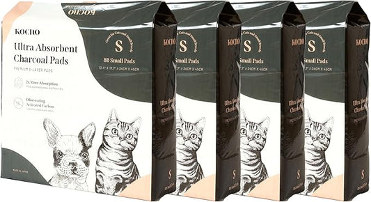 KOCHO Ultra Absorbent Charcoal Pads 6-Layered, Small 13.4" X 17.7" Odor-Eating Breeze Cat Litter Box Liner Training and Puppy Quick-Dry Pee Pads Pack of 88, Made in Japan