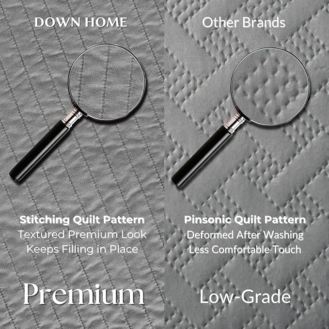 DOWN HOME Twin Quilt Bedding Set with Sham, Vintage Washed Soft Quilted Blanket Thin Comforter Lightweight Bedspread Coverlet Bed Cover, Brushed Microfiber Stripe Stitching, Ash Gray, 66"x92"