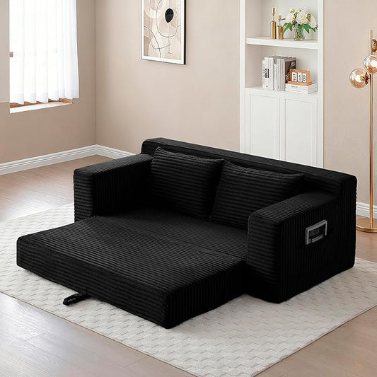 73" Cloud Loveseat Sofa Couch in a Box, 2 Seater Boneless Couch, Convertible Pull Out Sofa Bed with Pillows, No Assembly, Memory Foam, Modern Small Couches for Small Spaces (A-Black)