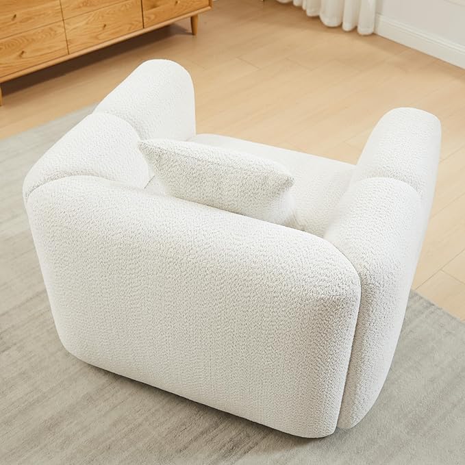 VANOMi 42" Width Accent Chair for Living Room, Modern Lounge Chair with Pillow, Comfy Upholstered Boucle Single Sofa Chair for Living Room (White)
