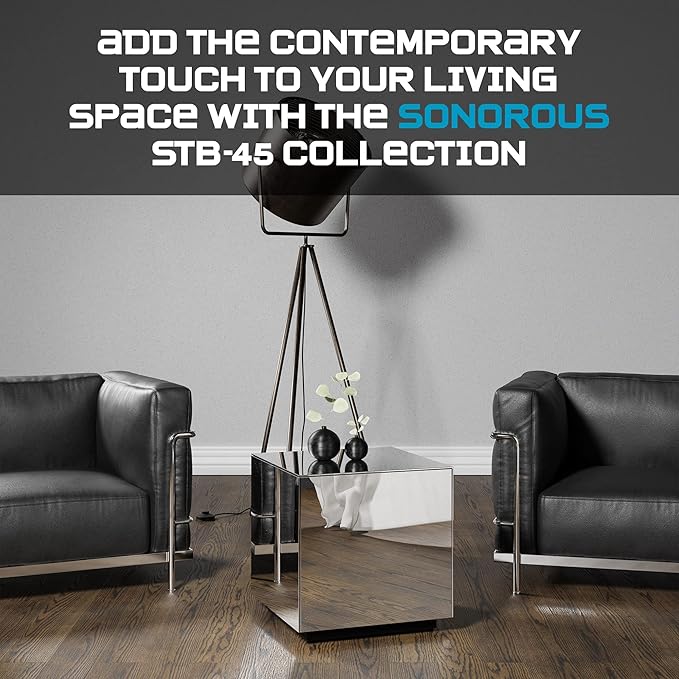 SONOROUS Premium Tempered Glass Side Table - Luxury Nightstand & Bedside Table for Bedroom or Living Room - High Gloss End Table in Mirror Finish - Sleek Cube Design with Fingerprint Resistant Glass