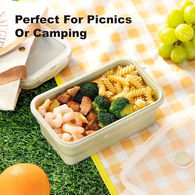 Large Collapsible Food Containers with Lids, Collapsible Bowls For Camping, Save Space, Leak-Proof Silicone Storage Bowls, 2pack 1200ml, Dishwasher, Microwave Freezer Safe