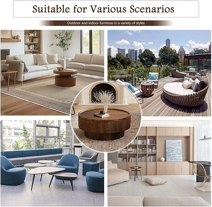 Round Coffee Table with Storage 30.7" Handcraft Drum Wooden Center Table Mid Century Modern Coffee Table Luxury Wood Circle Tea Table for Living Room Apartment, Small Space (Brown)