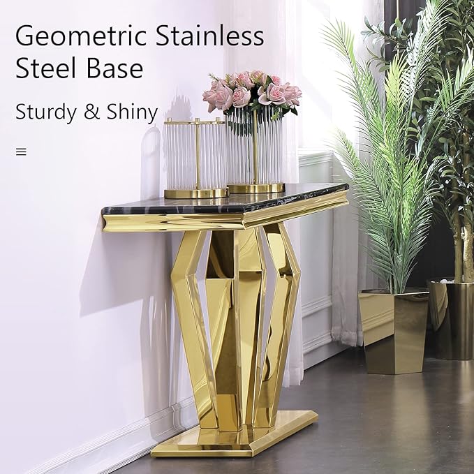 Asday Modern Console Sofa Table for Entryway, Black and Gold Console Table Narrow Long Hallway Tables for Living Room Office