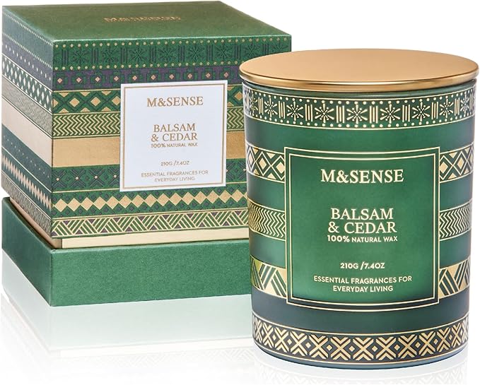 M&SENSE Christmas Candle, Balsam Cedarwood Scented Candles, Soy Candles for Home Scented, Luxury Holiday Candle Gift for Women & Men, 7.4 Oz 45 Hours Long Burning
