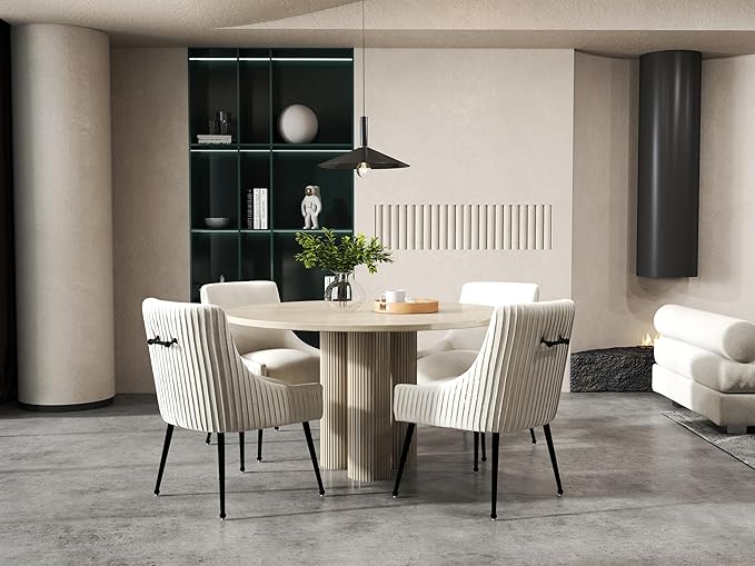 Velvet Dining Chairs Set of 2,Beige Upholstered Living Room Chairs with Black Metal Legs, Modern Tufted Accent Chairs for Living Room, Study Room, Kitchen