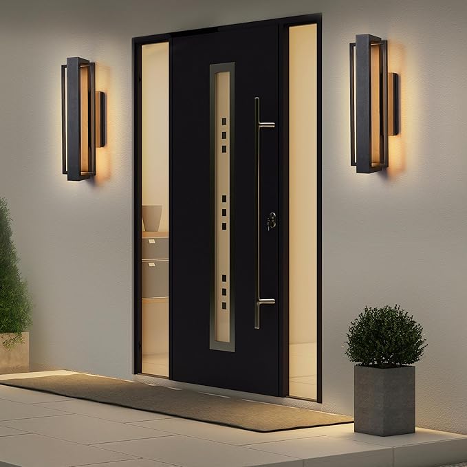 2 Pack Dimmable LED Wall Light, 110V, CRI 90+,IP65 Waterproof, 10%-100% Dimmable for Commercial Outdoor, 15 Inch Sleek Modern Porch Light for Patio, Front Door or Garage, 1500LM 3000K
