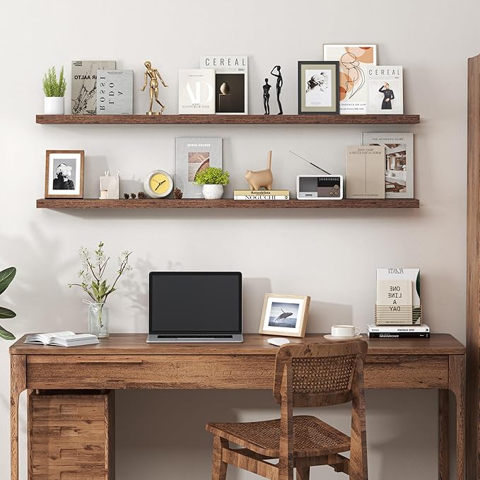 Heimlove 55 Inch Floating Shelves for Wall,Extra Long Mounted Storage Wall Shelves with Invisible Metal Bracket for Bedroom Living Room Kitchen Office Set of 2,Rustic Brown