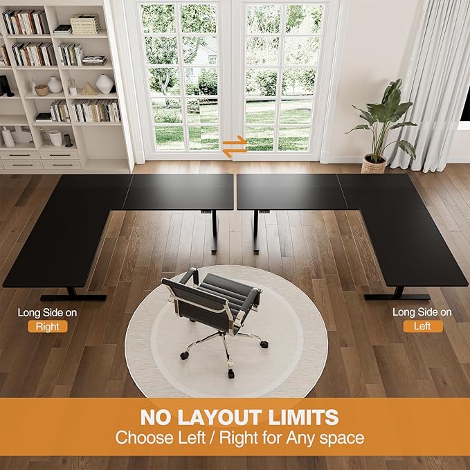 Grandder 63 x 55 Inch L Shaped Standing Desk, Electric Height Adjustable Corner Stand Up Desk, Sit Stand Corner Table Home Office Table, Black Top Black Frame