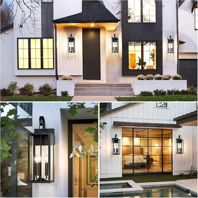 BesLowe 23" Outdoor Wall Light Fixture, 3-Light Extra Large Exterior Lighting Fixture Wall Mount, Waterproof Porch Light Outdoor Wall Sconce Lantern, Outside Light for House Front Door Garage, Black