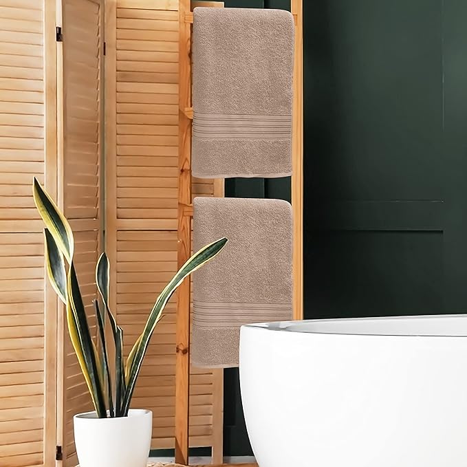 BOUTIQUO 100% Cotton 2 Pack Bath Towel Set 28x55 inches, Eco-Friendly Large Bath Towels, Compact Quickdry Lightweight Soft & Highly Absorbent Bath Towel, Ideal for Everyday Gym Travel Camp Pool - Tan