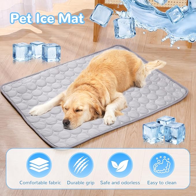 2025 New Dog Cooling Mat, Pet Cooling Mats, Summer Cool Pads Pet Mat Outdoor for Dogs & Cats, Pet Bed Mats Machine Washable(Grey, XL: 100×75 cm 39×30")