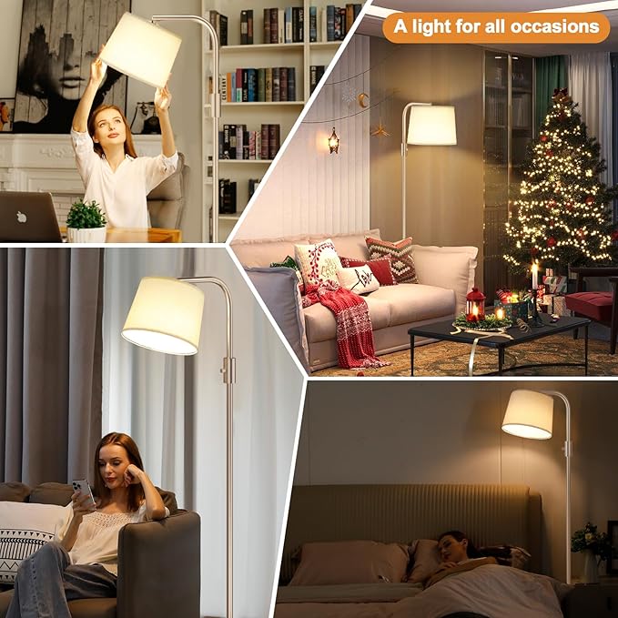 Ambimall Fully Dimmable Floor Lamp - Floor Lamps 9W LED Light Bulb, Standing Lamp for Living Room with Adjust Head, Modern Standing Light Rotary Switch, Tall Lamp for Bedroom(Sand Gold and Light Beige