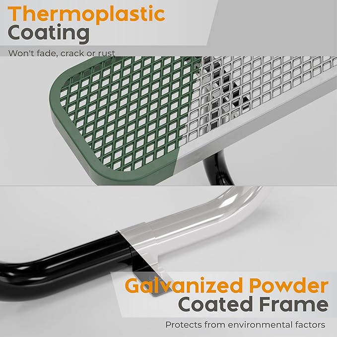 Metal Picnic Tables for Outdoors with Umbrella Hole - Coated Steel Heavy Duty Commercial Grade Furniture with Adjustable Seats (Green, 38 in, Square)