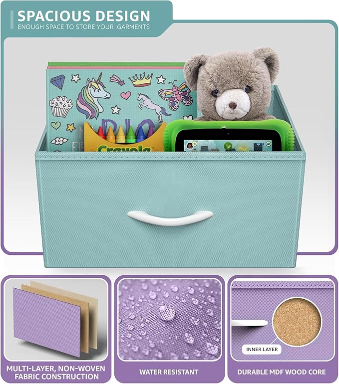 Sorbus Fabric Dresser for Kids Bedroom - Chest of 5 Drawers, Tall Storage Tower, Clothing Organizer, for Closet, for Playroom, for Nursery, Steel Frame, Fabric Bins - Wood Handle (Pastel)