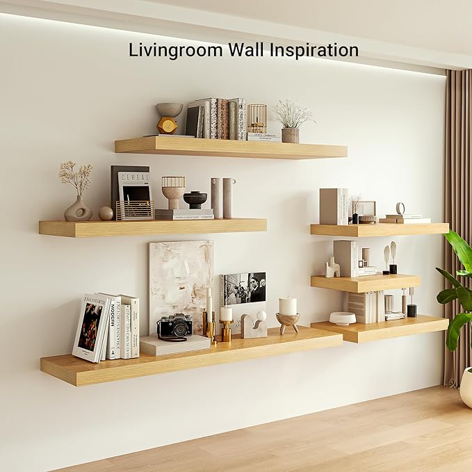 Heimlove 24 x 12 Inch Deep Floating Shelves Wall Mounted with Invisible Brackets,Storage Hanging Shelf for Wall Decor in Bathroom, Bedroom, Toilet, Kitchen, Living Room, Office Set of 1 (Oak)