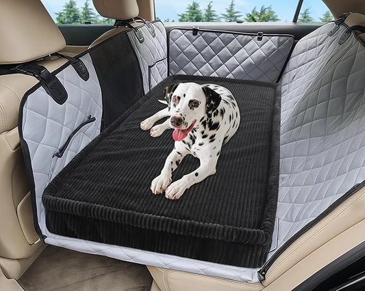 Dog Car Bed, Non-Slip Backseat Extender Pet Mat, Removable Washable Dog Bed for SUVs, Sedans & Trucks, Anti-Slip Travel Mat for Dogs, Easy Clean & Scratch-Proof & Comfort Black（56"x28.7"