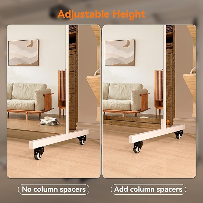 Hasipu Home Gym Mirror 360° Swivel on Wheels, 71" x 36" Extra Large Full Body Rolling Mirror for Yoga Studio, Bedroom, Dancing Studio, White