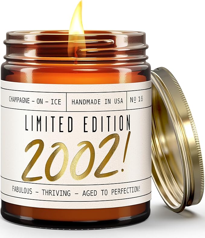 23rd Birthday Gifts for Women - 'Limited Edition 2002' Soy Candle, w/Champagne on Ice I 23 Birthday Gifts for Women I 23th Gift for Her Ideas I 9oz Reusable Jar, 50Hr Burn, Made in USA