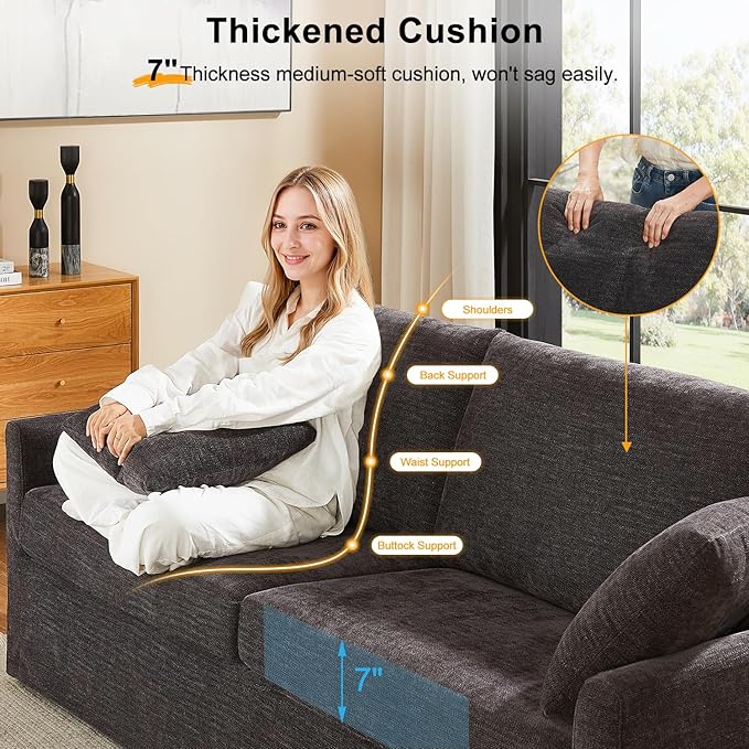 85" Chenille Sofa Couches for Living Room, 3 Seater Sofa with 2 Pillows, Modern Couches Tool-Free Setup, Comfy Oversized Loveseat with Medium Firm Cushions for Small Spaces, Apartment