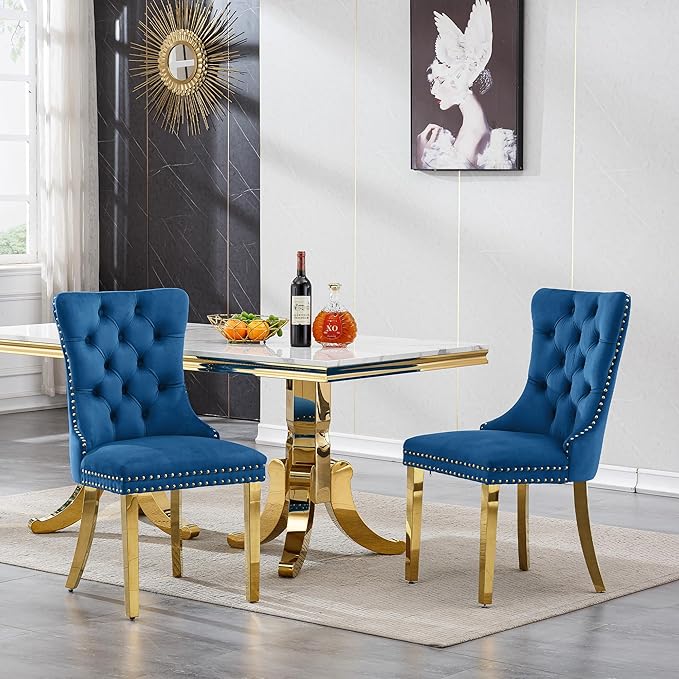 Goujxcy Faux Marble Dining Table Set for 4, Modern 5-Piece Dining Table Set with 4 Velvet Upholstered Chairs, 70" Large Long Faux Marble Kitchen Dining Room Table and Chairs with Stainless Steel Legs