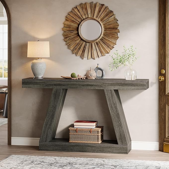 Tribesigns Farmhouse Console Table, 55-Inch Rustic Sofa Table with Storage, Industrial Wooden Entryway Table for Hallway, Living Room, Gray