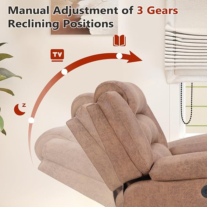 ANJ Recliner Chair, Overstuffed Manual Living Room Chair with Breathable Faux Leather, Comfortable Reclining Chair for Relaxation