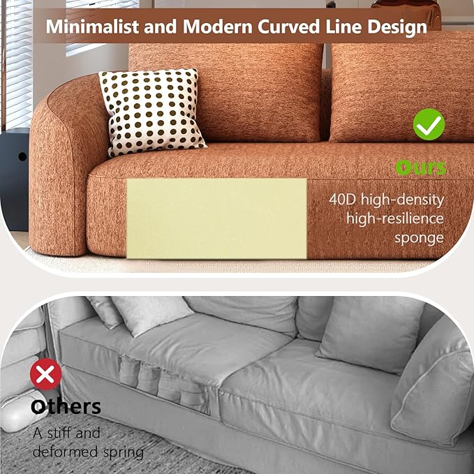 138.6" Modular Sectional Couches Luxury Modern Curved Back Sofa,Minimalist Comfy L-Shape Boneless Cloud Couch for Living Room Apartment,(Right Facing Chaise,Orange)