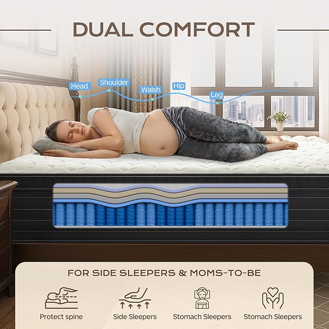 Hybrid Mattress King Size, 14 Inch Medium Firm Cool Memory Foam for Pressure Relief, Motion Control & No-Sink Edge Support, Bed in a Box, Best for Seniors & Heavy Sleepers