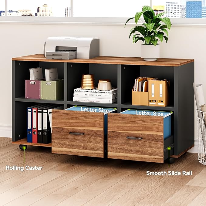 LITTLE TREE 63" Office Desk and 47" File Drawer Cabinet, Large Computer Desk, Study Writing Desk Workstation for Home Office