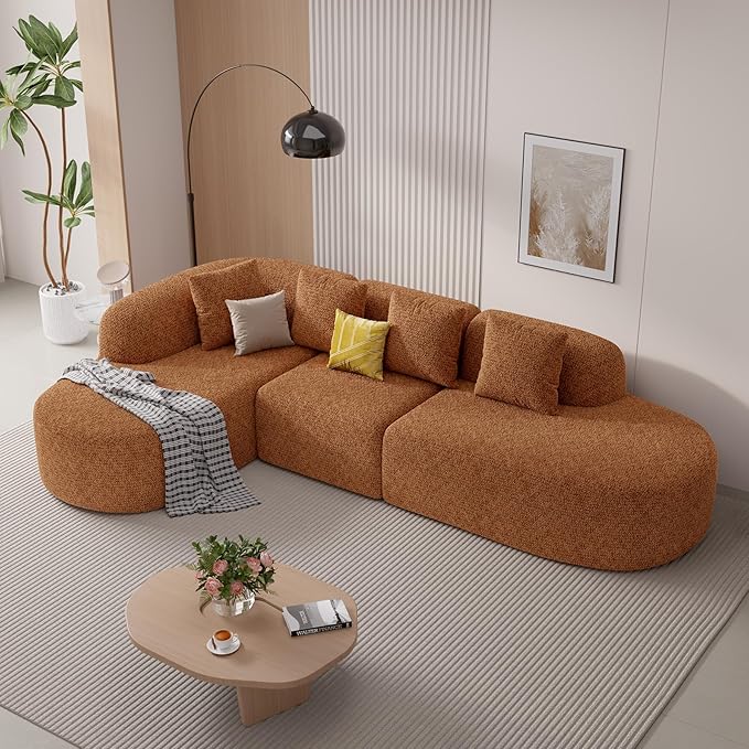 114 Inch Boneless Couches for Living Room,Modern Modular Sectional Sofa with Chaise,L-Shape Cloud Sectional Couch,No Assembly Required,Brown