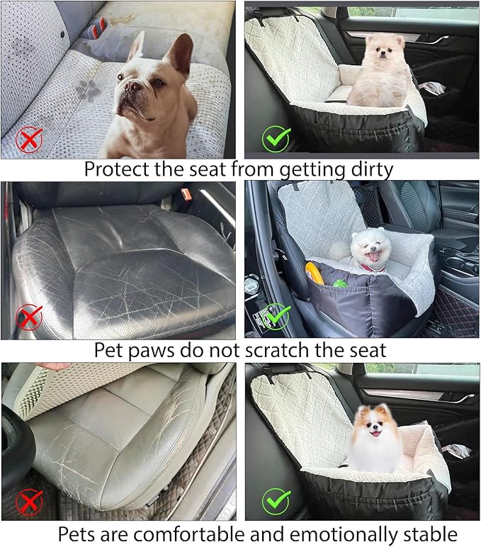 Car Seat Suitable for Small Dogs, Pet CarSeat with Storage and Clip-On Safety Tether, Fully Removable and Washable Dog Car Seat, Dogs Booster Seat Suitable Small Medium Dog