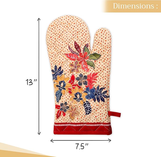 Maison d' Hermine Oven Gloves 100% Cotton Oven Mitt 7" x 13" with Loop Heat Resistant BBQ Cooking Gloves for Thanksgiving Christmas Decorations Baking Handling Hot Pans (Pack of 1, Kalahari)
