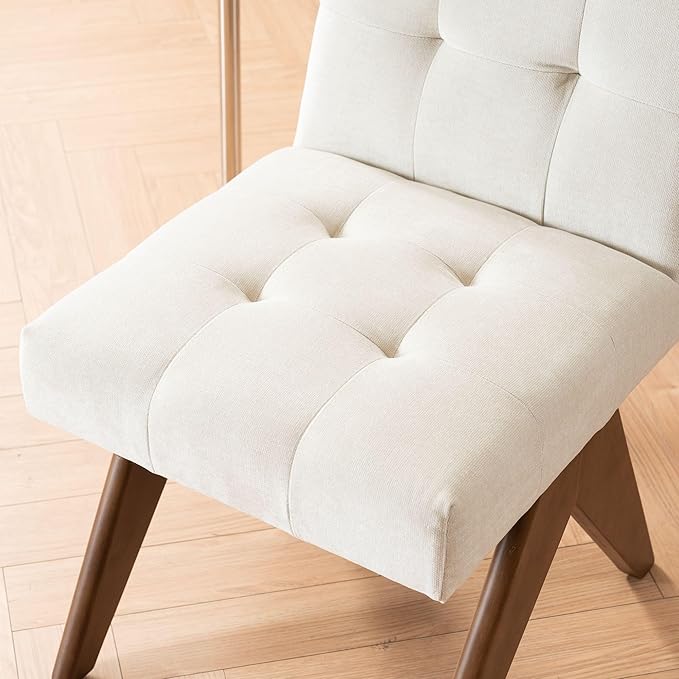 Rowill Modern Upholstered Dining Chairs Parsons Chair Linen Fabric Kitchen Chairs Tufted Armless Dining Room Chairs with Wood Legs Set of 6, Beige
