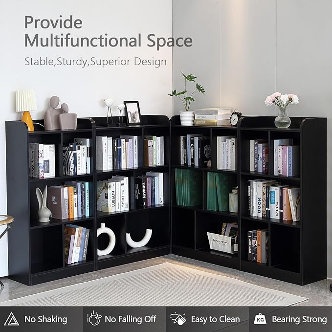 Book Shelf with Back Panel Stability 6 Cube Bookcase Multifunctional Cube Storage Organizer for Bedroom Living Room Office Closet School in Black with 31.49''W