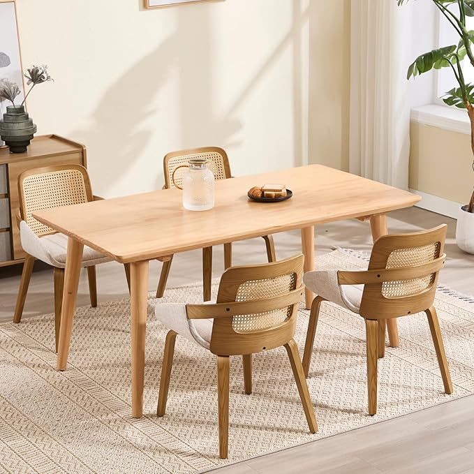 DUOMAY Modern Linen Dining Chairs Set of 2, Cane Back Room Chairs with Solid Wood Legs Kitchen Chairs for Living Room, Restaurant, Beige