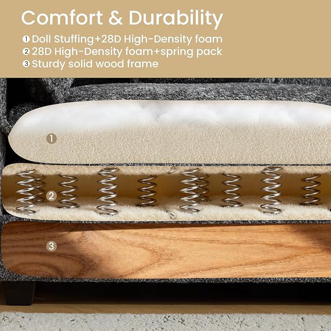 147.8" U Shaped Modular Sectional Sofa, Comfy Cloud Couch with Movable Ottoman, Deep Seat Modular Sofa, Sectional Couches for Living Room, Bedroom, Apartment (Grey)