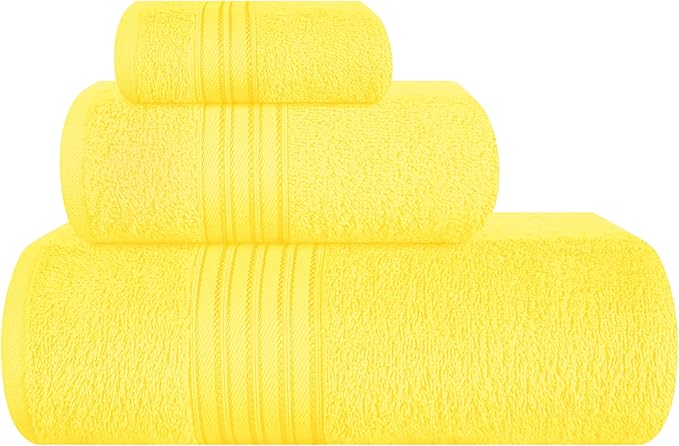 BOUTIQUO Ultra Soft 3 Pack Cotton Towel Set, Contains a Bath Towels 28x55 inch, a Hand Towels 16x24 inch & a Wash Coths 12x12 inch, Ideal Everyday use, Compact & Lightweight - Lime Yellow