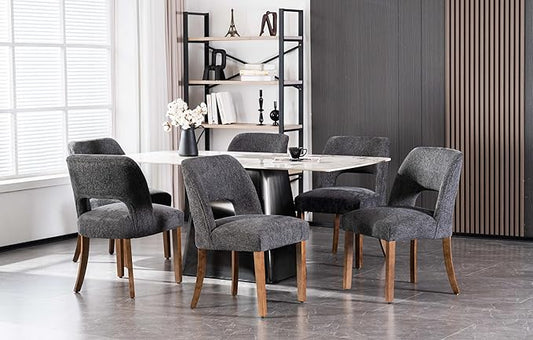 VKNOW Wooden Dining Chairs Set of 6, Modern Fabric Upholstered Dining Room Chair Kitchen Chairs, Farmhouse Dinner Chair for Kitchen Dining Room, Charcoal