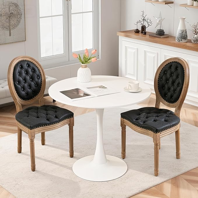 SoarFlash Kitchen Table and Chairs for 2, 31.5" Dining Table Set for 2 with French Dining Chairs, 3 Piece Round Kitchen Table Set, Dining Room Table Set for Small Space, Apartment
