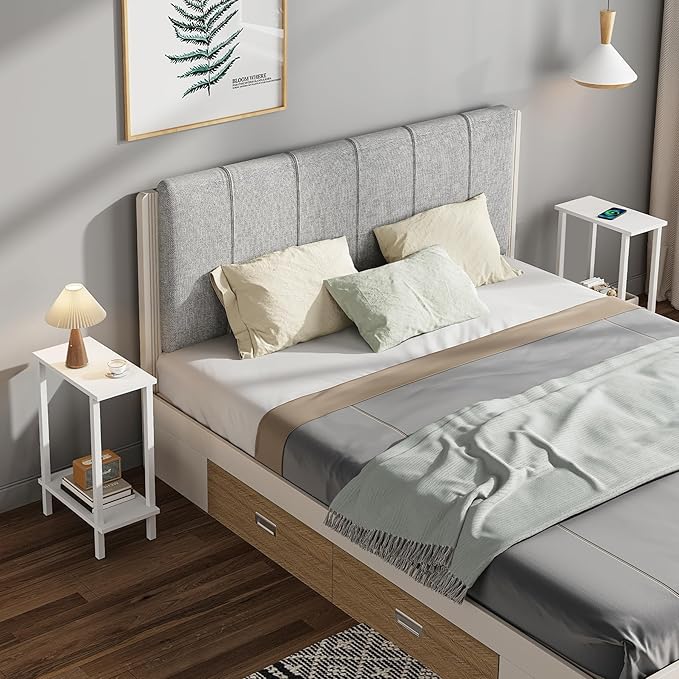 TUTOTAK Small Side Table, Narrow End Table, Skinny Sofa Table, Slim Nightstand, Couch Table, Living Room, Bed Room, White TB01BW062