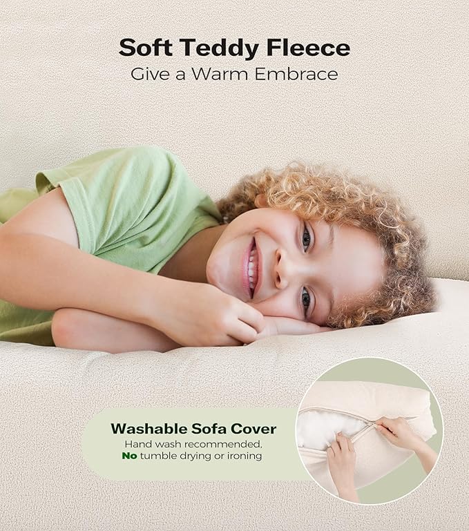 83" Couches for Living Room, Comfy Sofas for Living Room, Teddy Sofa Couch, Tool-Free Setup Loveseat Sofa, All-Wood Love Seat Couches, Small Couch 2 Pillows Included, Beige