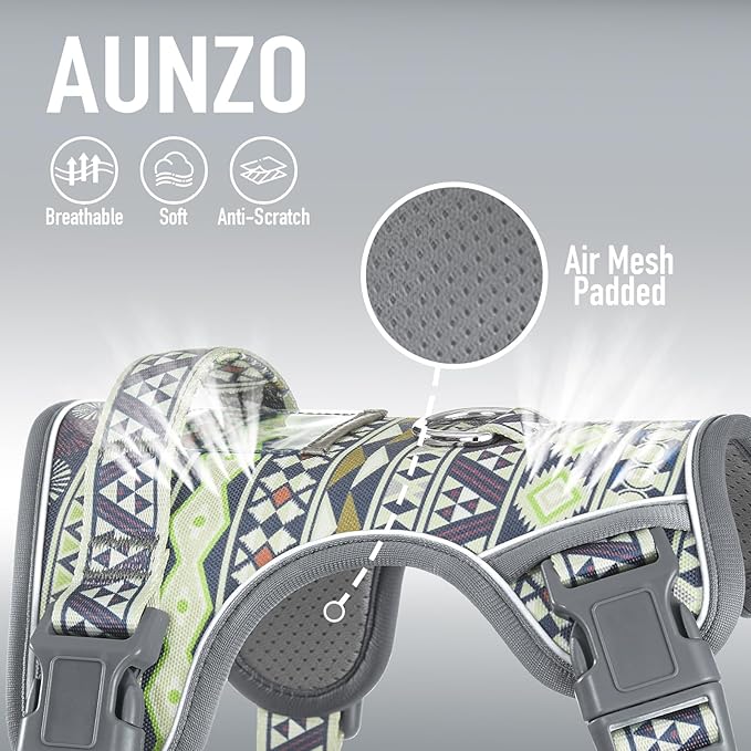 No Pull Dog Harness with 2 Metal D-Rings, Easy on/Off Dog Vest with Neck Buckle, No Need Over Head, Easy Walk Escapeproof No Choke Reflective Breathable, Harness for Large Dogs