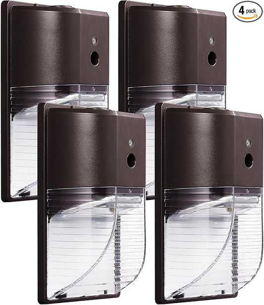 PARMIDA (4 Pack) Mini LED Wall Pack Light 26W Dusk to Dawn Photocell Sensor, 3000lm, 150W Equivalent, IP65 Waterproof, 5000K, ETL, 100-277VAC Outdoor Wall-Mount Area Exterior Security Lighting, Bronze